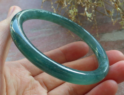 Certified Icy Green Burma 100% Natural A JADE Jadeite Circle Bangle Bracelet 57 mm 手镯 647834 TN