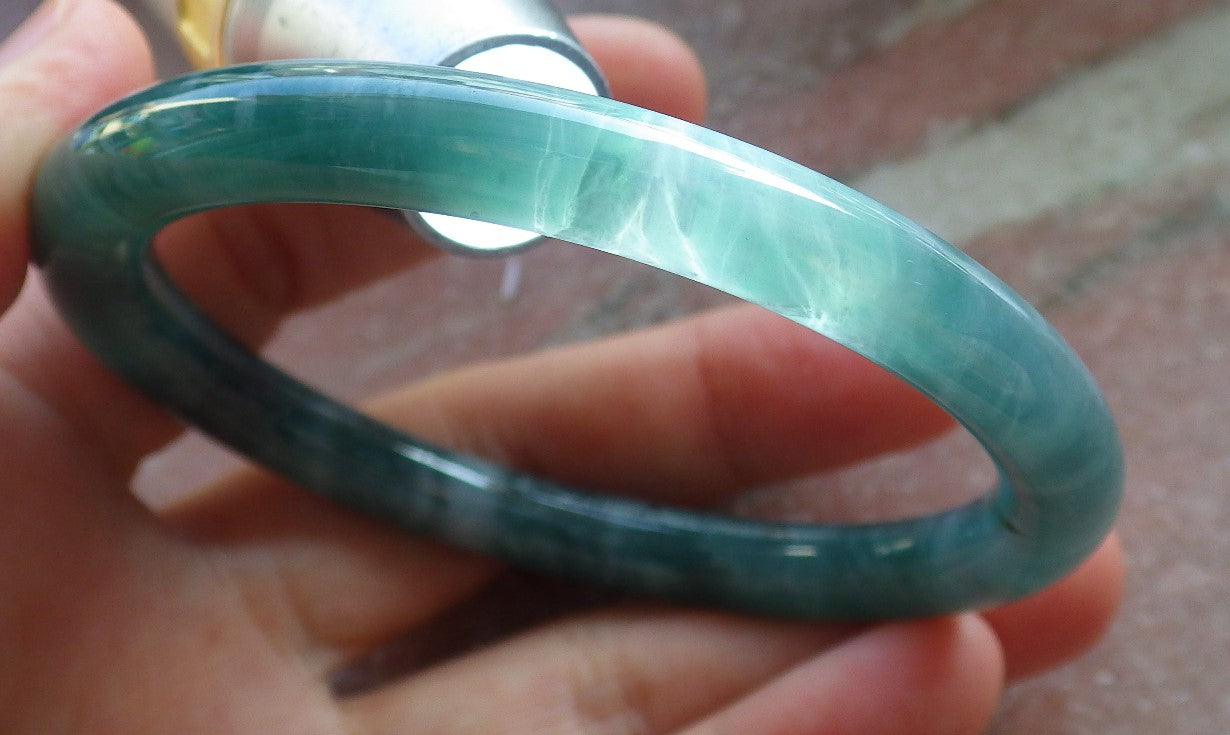 Certified Icy Green Burma 100% Natural A JADE Jadeite Circle Bangle Bracelet 56 mm 手镯 647881 TN