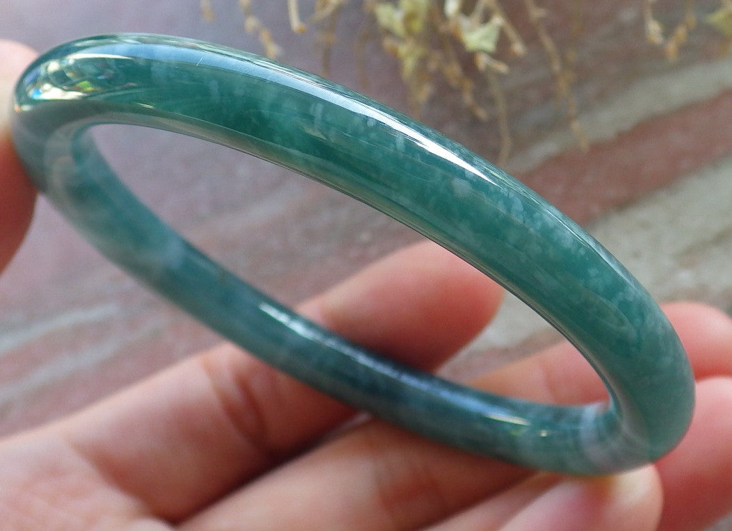 Certified Icy Green Burma 100% Natural A JADE Jadeite Circle Bangle Bracelet 56 mm 手镯 647881 TN