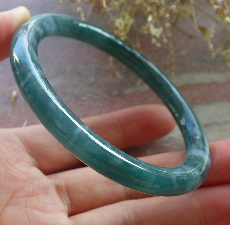 Certified Icy Green Burma 100% Natural A JADE Jadeite Circle Bangle Bracelet 56 mm 手镯 647881 TN
