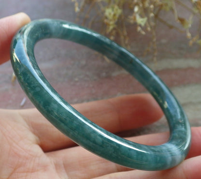 Certified Icy Green Burma 100% Natural A JADE Jadeite Circle Bangle Bracelet 56 mm 手镯 647881 TN
