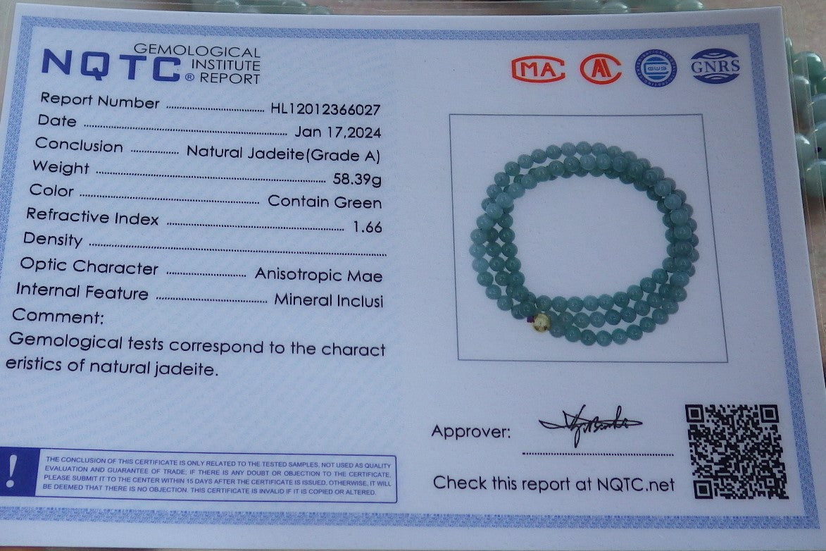 Certified Lavender Green Burma 100% Natural A JADE Jadeite Bead beads Necklace 28 inches 项链 647932 TN