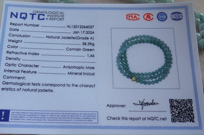 Certified Lavender Green Burma 100% Natural A JADE Jadeite Bead beads Necklace 28 inches 项链 647932 TN
