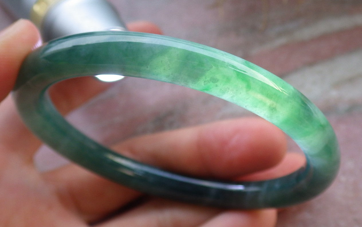 Certified Icy Green Pale Lavender Burma 100% Natural A JADE Jadeite Circle Bangle Bracelet 57 mm 手镯 647971 TN