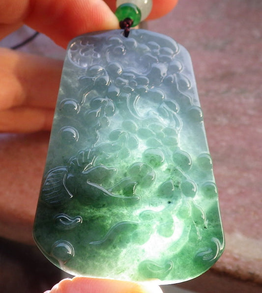 Certified Green Lavender Burma 100% Natural A Jade jadeite Pendant Phoenix Bird Flower Necklace 鸟语花香 647991 TN