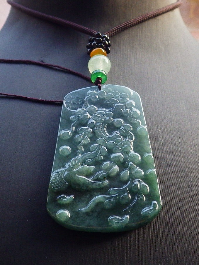 Certified Green Lavender Burma 100% Natural A Jade jadeite Pendant Phoenix Bird Flower Necklace 鸟语花香 647991 TN