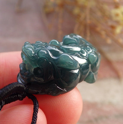 Certified Icy Green Burma 100% Natural A Jade jadeitePendant Dragon Pi Xiu Coin Ruyi Necklace 风水貔貅 648014 TN
