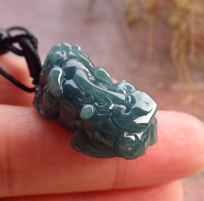 Certified Icy Green Burma 100% Natural A Jade jadeitePendant Dragon Pi Xiu Coin Ruyi Necklace 风水貔貅 648014 TN