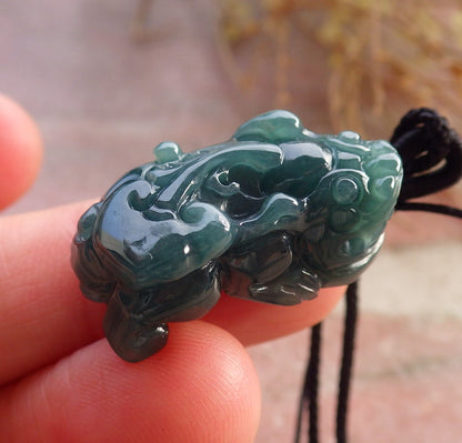 Certified Icy Green Burma 100% Natural A Jade jadeitePendant Dragon Pi Xiu Coin Ruyi Necklace 风水貔貅 648014 TN