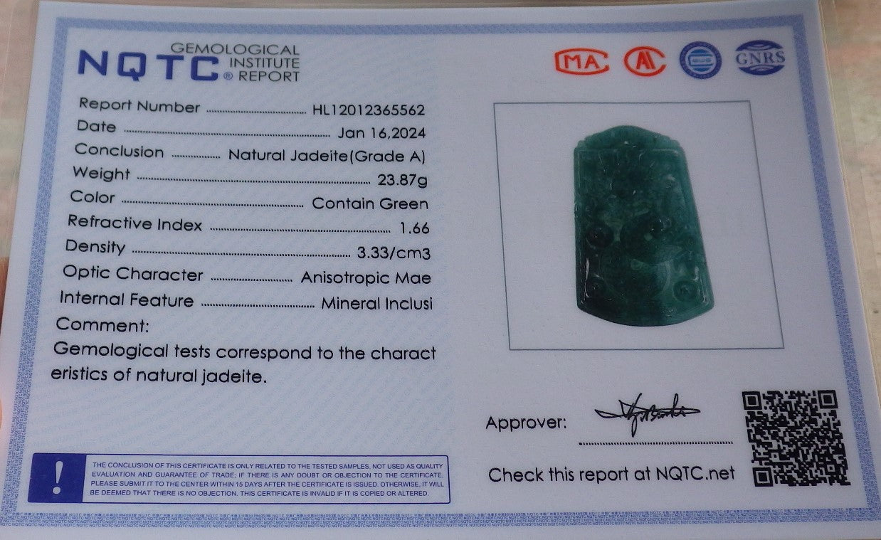 Certified Icy Green Burma 100% Natural A Jade jadeite Pendant Dragon Bead Necklace 生意兴隆 648021 TN