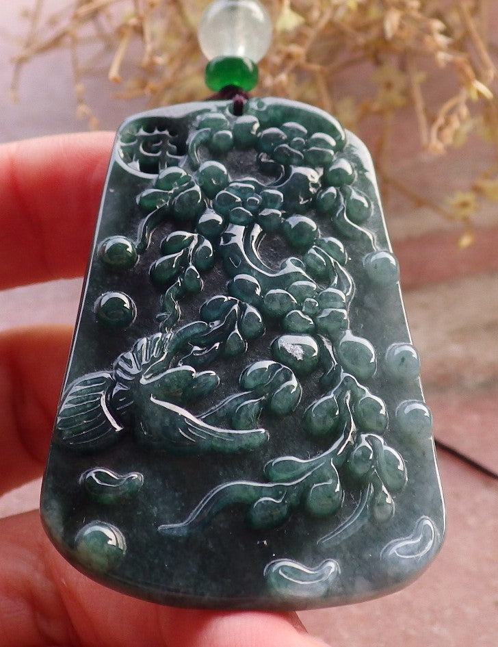 Certified Green Pale Lavender Burma 100% Natural A Jade jadeite Pendant Phoenix Bird Flower Necklace 鸟语花香 648035 TN