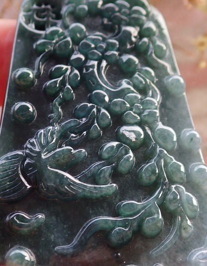 Certified Green Pale Lavender Burma 100% Natural A Jade jadeite Pendant Phoenix Bird Flower Necklace 鸟语花香 648035 TN