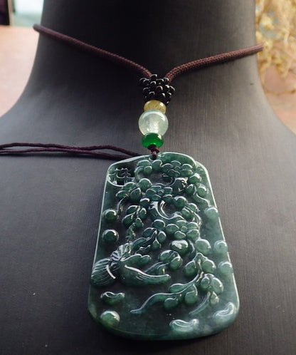 Certified Green Pale Lavender Burma 100% Natural A Jade jadeite Pendant Phoenix Bird Flower Necklace 鸟语花香 648035 TN
