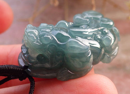 Certified Icy Green Burma 100% Natural A Jade jadeitePendant Dragon Pi Xiu Coin Ruyi Necklace 风水貔貅 648045 TN