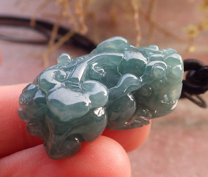 Certified Icy Green Burma 100% Natural A Jade jadeitePendant Dragon Pi Xiu Coin Ruyi Necklace 风水貔貅 648045 TN