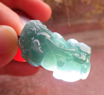 Certified Icy Green Burma 100% Natural A Jade jadeitePendant Dragon Pi Xiu Coin Ruyi Necklace 风水貔貅 648045 TN