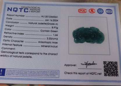 Certified Icy Green Burma 100% Natural A Jade jadeitePendant Dragon Pi Xiu Coin Ruyi Necklace 风水貔貅 648045 TN