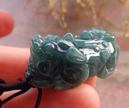 Certified Icy Green Burma 100% Natural A Jade jadeitePendant Dragon Pi Xiu Coin Ruyi Necklace 风水貔貅 648051 TN