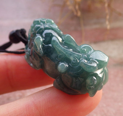 Certified Icy Green Burma 100% Natural A Jade jadeitePendant Dragon Pi Xiu Coin Ruyi Necklace 风水貔貅 648051 TN