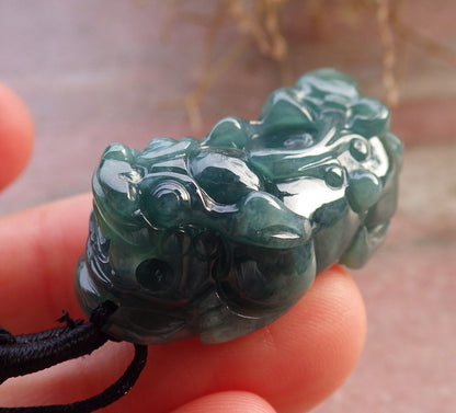 Certified Icy Green Burma 100% Natural A Jade jadeitePendant Dragon Pi Xiu Coin Ruyi Necklace 风水貔貅 648051 TN