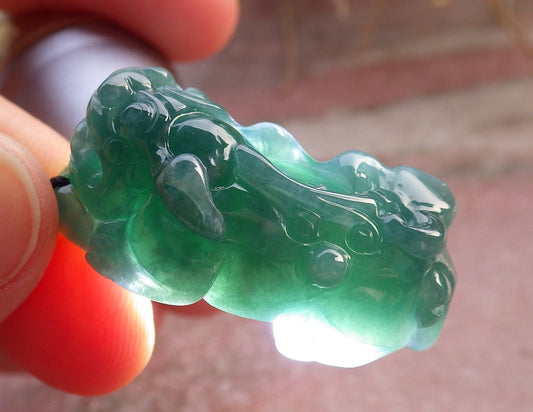 Certified Icy Green Burma 100% Natural A Jade jadeitePendant Dragon Pi Xiu Coin Ruyi Necklace 风水貔貅 648051 TN