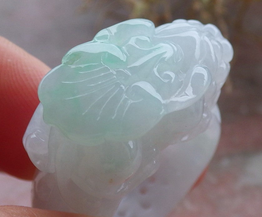 Certified Green Pale Lavender Burma 100% Natural A JADE Jadeite Dragon Pi Xiu Ruyi RING USA. 10.25 戒指 648068 TN