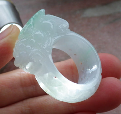 Certified Green Pale Lavender Burma 100% Natural A JADE Jadeite Dragon Pi Xiu Ruyi RING USA. 10.25 戒指 648068 TN