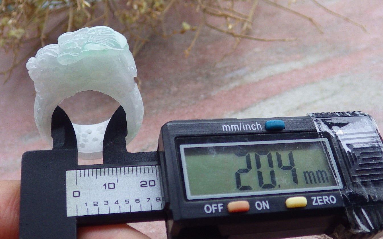 Certified Green Pale Lavender Burma 100% Natural A JADE Jadeite Dragon Pi Xiu Ruyi RING USA. 10.25 戒指 648068 TN
