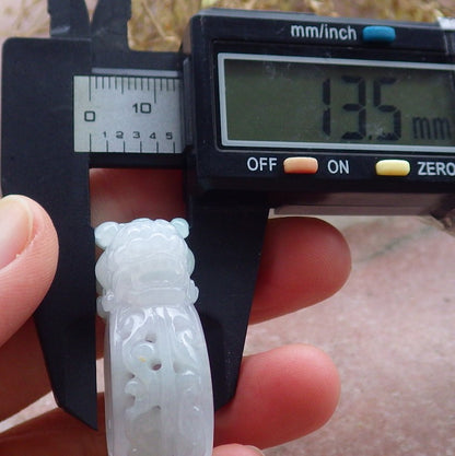 Certified Green Pale Lavender Burma 100% Natural A JADE Jadeite Dragon Pi Xiu Ruyi RING USA. 10.25 戒指 648068 TN