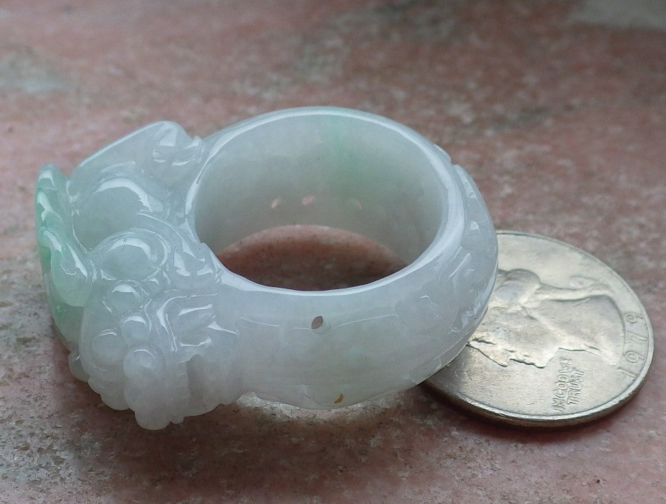 Certified Green Pale Lavender Burma 100% Natural A JADE Jadeite Dragon Pi Xiu Ruyi RING USA. 10.25 戒指 648068 TN