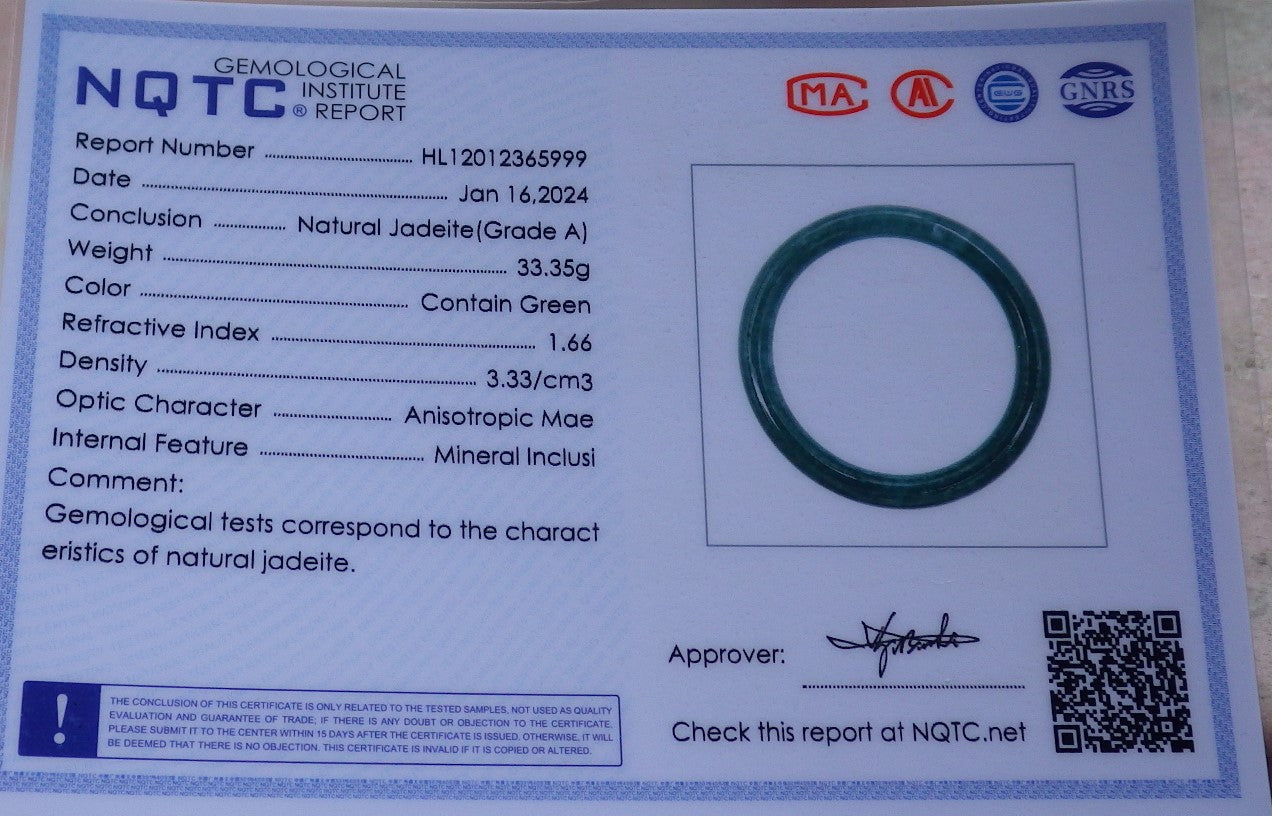 Certified Icy Green Burma 100% Natural A JADE Jadeite Circle Bangle Bracelet 56 mm 手镯 648088 TN