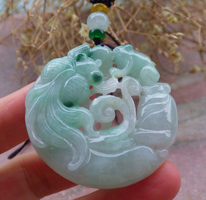 Certified Green Burma 100% Natural A Jade jadeite Pendant Frog Toad Gold Fish Necklace 招财蟾 648122 TN