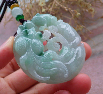 Certified Green Burma 100% Natural A Jade jadeite Pendant Frog Toad Gold Fish Necklace 招财蟾 648122 TN