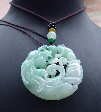 Certified Green Burma 100% Natural A Jade jadeite Pendant Frog Toad Gold Fish Necklace 招财蟾 648122 TN