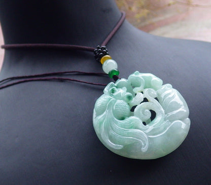 Certified Green Burma 100% Natural A Jade jadeite Pendant Frog Toad Gold Fish Necklace 招财蟾 648122 TN
