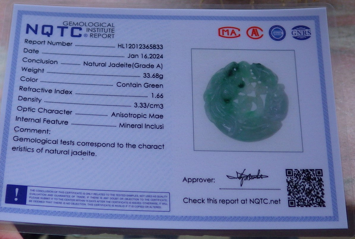 Certified Green Burma 100% Natural A Jade jadeite Pendant Frog Toad Gold Fish Necklace 招财蟾 648122 TN
