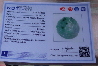 Certified Green Burma 100% Natural A Jade jadeite Pendant Frog Toad Gold Fish Necklace 招财蟾 648122 TN