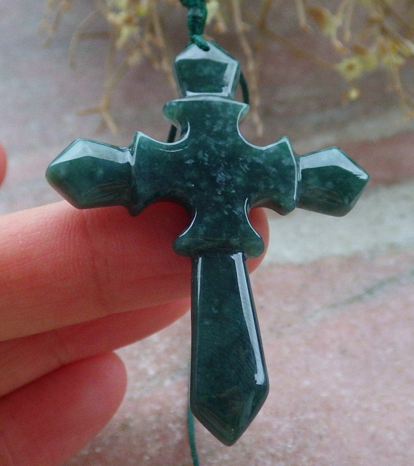 Certified Icy Green Burma 100% Natural A Jade jadeite Pendant Jesus Cross Necklace 十字架 648159 TN