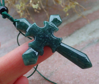 Certified Icy Green Burma 100% Natural A Jade jadeite Pendant Jesus Cross Necklace 十字架 648159 TN