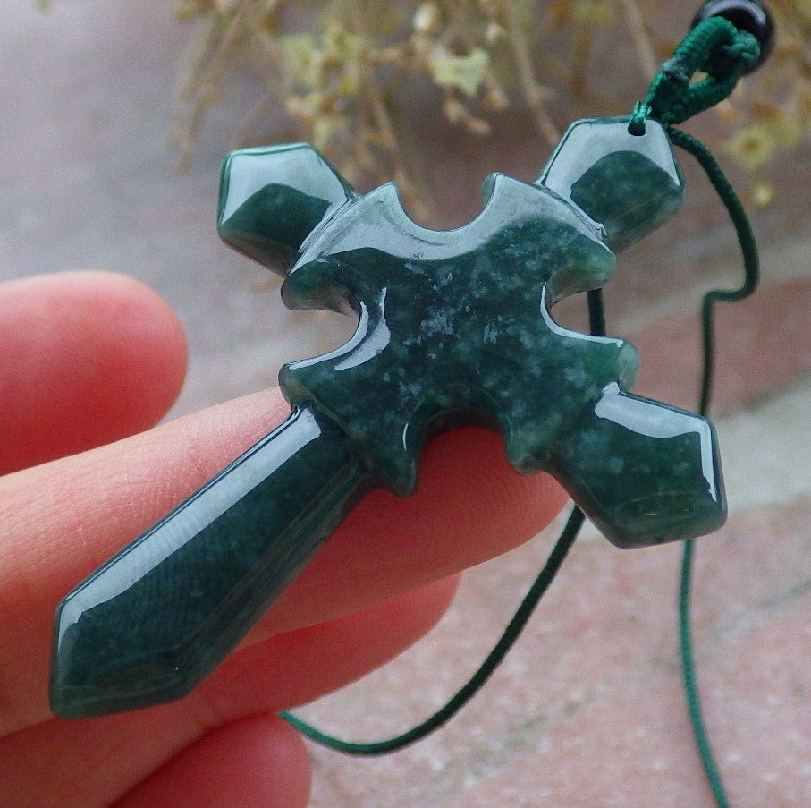 Certified Icy Green Burma 100% Natural A Jade jadeite Pendant Jesus Cross Necklace 十字架 648159 TN