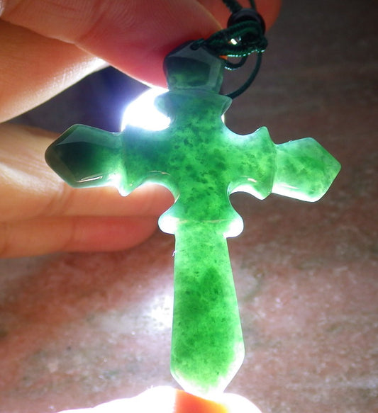 Certified Icy Green Burma 100% Natural A Jade jadeite Pendant Jesus Cross Necklace 十字架 648159 TN