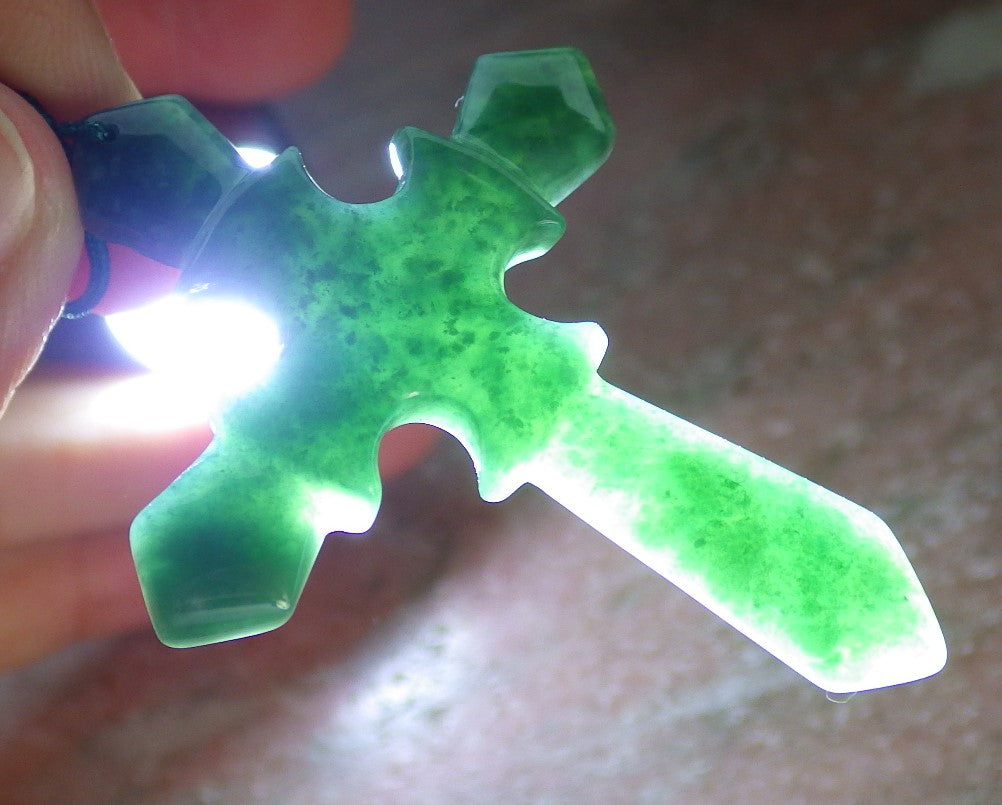 Certified Icy Green Burma 100% Natural A Jade jadeite Pendant Jesus Cross Necklace 十字架 648159 TN