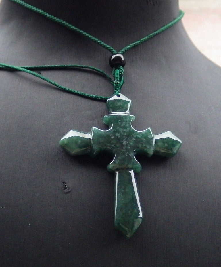 Certified Icy Green Burma 100% Natural A Jade jadeite Pendant Jesus Cross Necklace 十字架 648159 TN