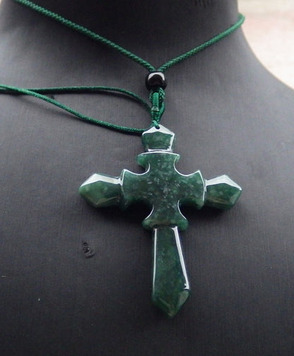 Certified Icy Green Burma 100% Natural A Jade jadeite Pendant Jesus Cross Necklace 十字架 648159 TN