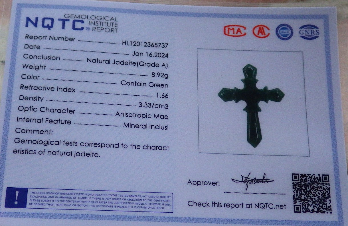 Certified Icy Green Burma 100% Natural A Jade jadeite Pendant Jesus Cross Necklace 十字架 648159 TN