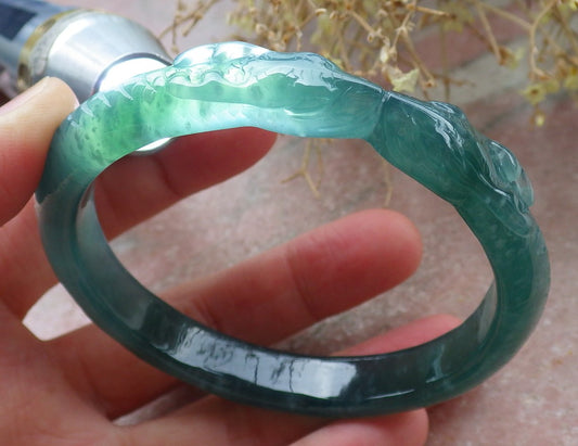 Certified Icy Green Burma 100% Natural A JADE Jadeite Snake Bangle Bracelet 58 mm 手镯 648175 TN