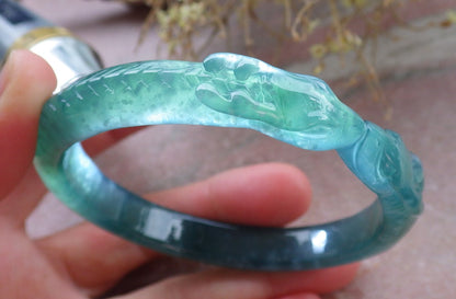 Certified Icy Green Burma 100% Natural A JADE Jadeite Snake Bangle Bracelet 58 mm 手镯 648175 TN