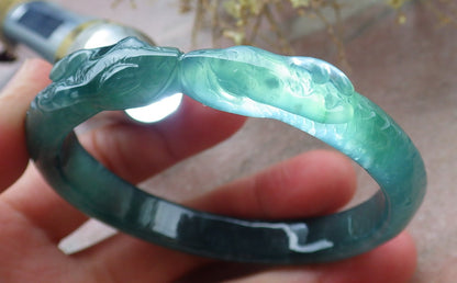 Certified Icy Green Burma 100% Natural A JADE Jadeite Snake Bangle Bracelet 58 mm 手镯 648175 TN