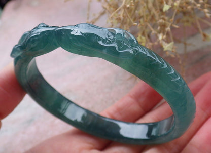 Certified Icy Green Burma 100% Natural A JADE Jadeite Snake Bangle Bracelet 58 mm 手镯 648175 TN