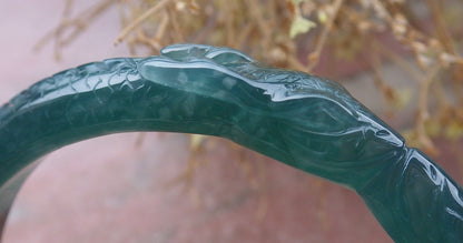 Certified Icy Green Burma 100% Natural A JADE Jadeite Snake Bangle Bracelet 58 mm 手镯 648175 TN